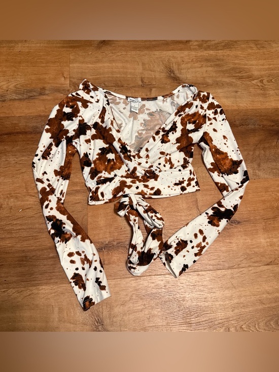 Rue21 Tops - Rue21 Brown and White Cow-Print Wrap Crop Top